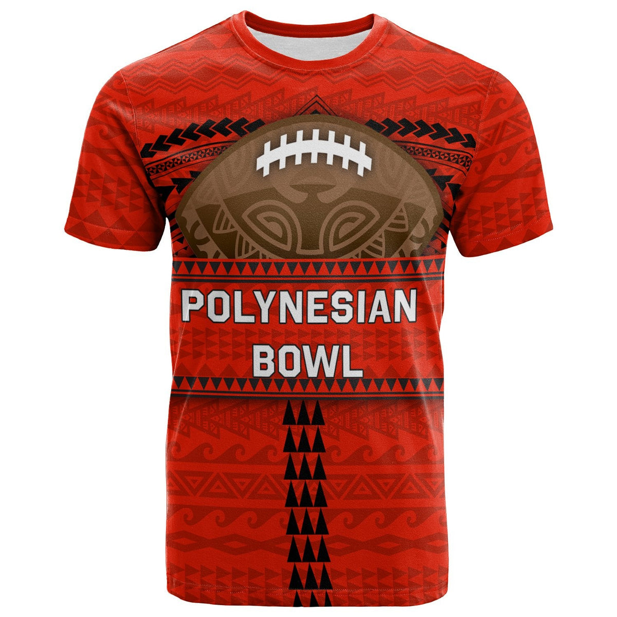 Red T-shirt: Polynesian Bowl design with football icon and 'POLYNESIAN BOWL' text