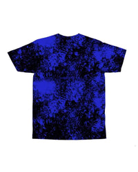All-over T-shirt with dark blue speckled pattern; no figure print visible