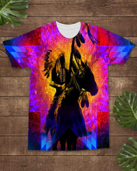 Multicolor all-over graphic T-shirt with chief war horse silhouette design