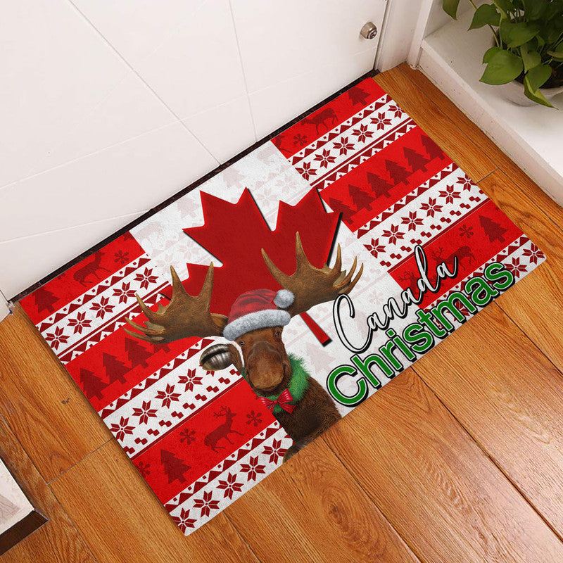 Red moose Christmas door mat, “Canada” and “Merry Christmas” festive text
