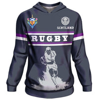 Scotland rugby pullover hoodie, dark navy with crest, 'RUGBY' stripe graphic