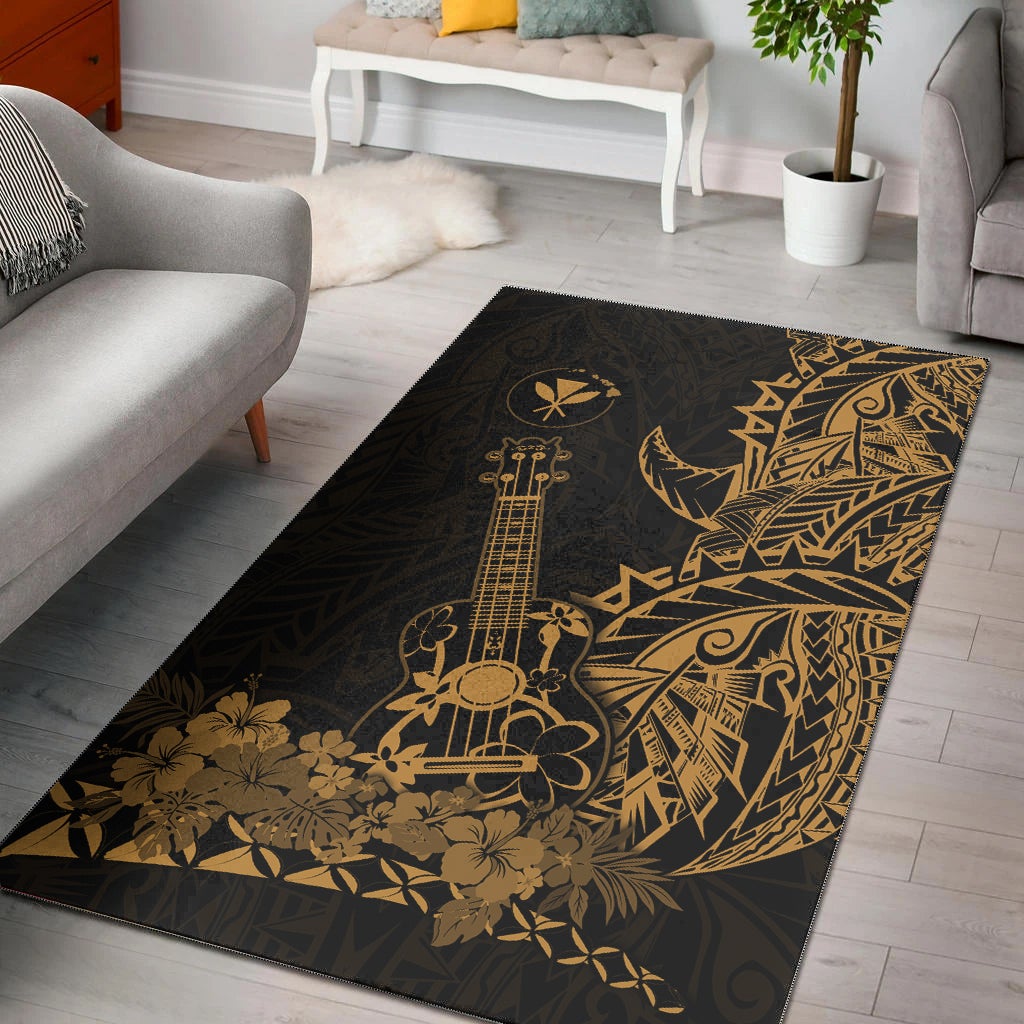 Hawaii Polynesian Area Rug Ukulele Gold LT13 - Wonder Print Shop