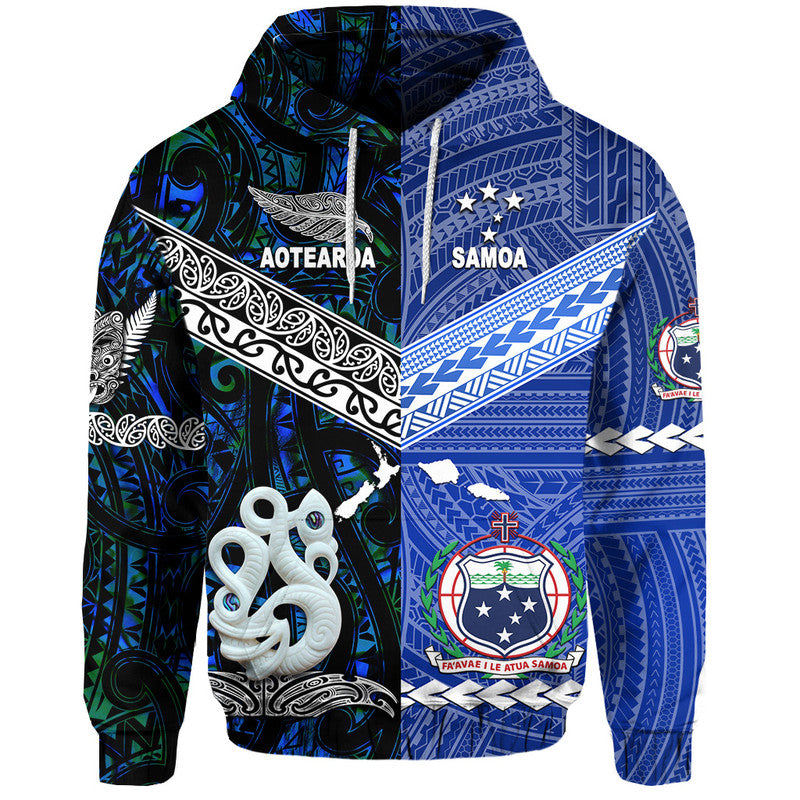 Custom Samoa And New Zealand Hoodie Together Blue LT8 - Wonder Print Shop