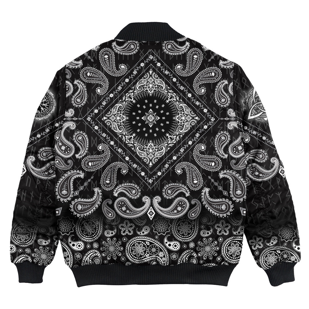 Viking Bomber Jacket The Harsh God Odin Against The Background Of Red Sun with Bandana Paisley Style RLT12 - Wonder Print Shop