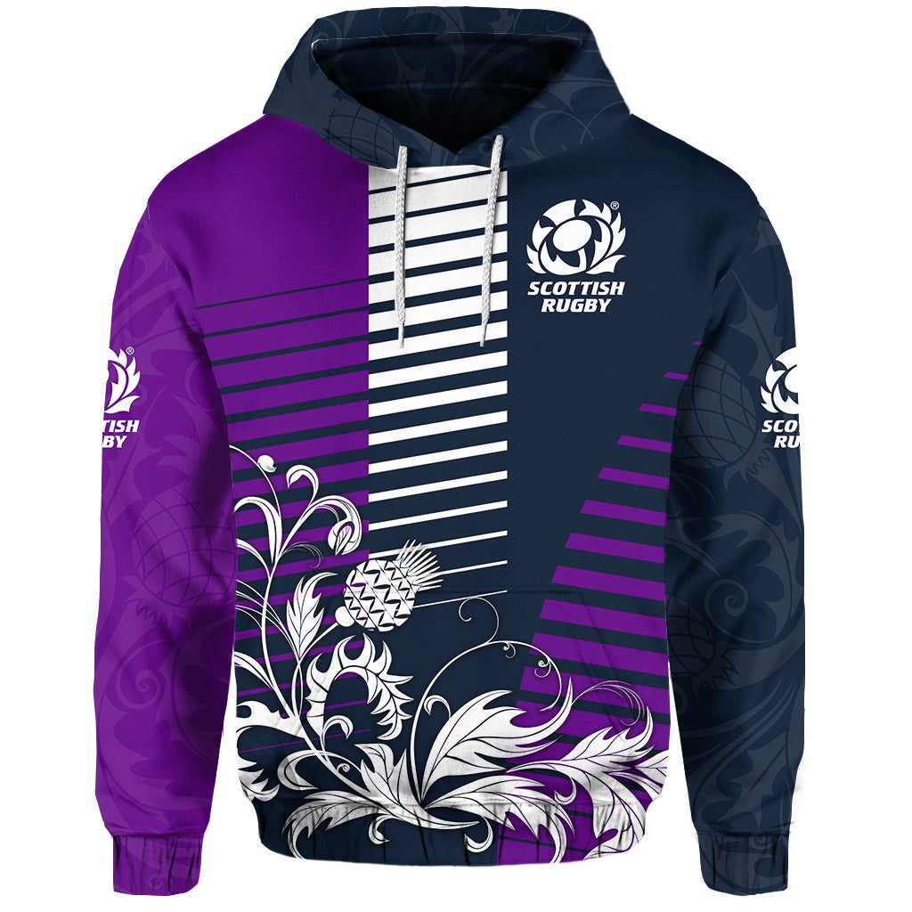 Custom Scotland Rugby Hoodie Scottish Thistle Style Navy Purple LT8 - Wonder Print Shop