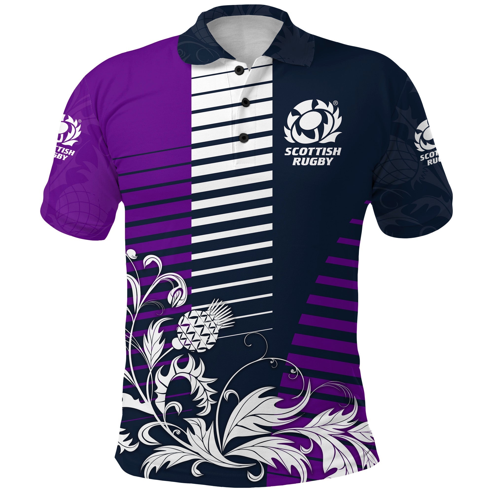 Custom Scotland Rugby Polo Shirt Scottish Thistle Style Navy Purple LT8 - Wonder Print Shop