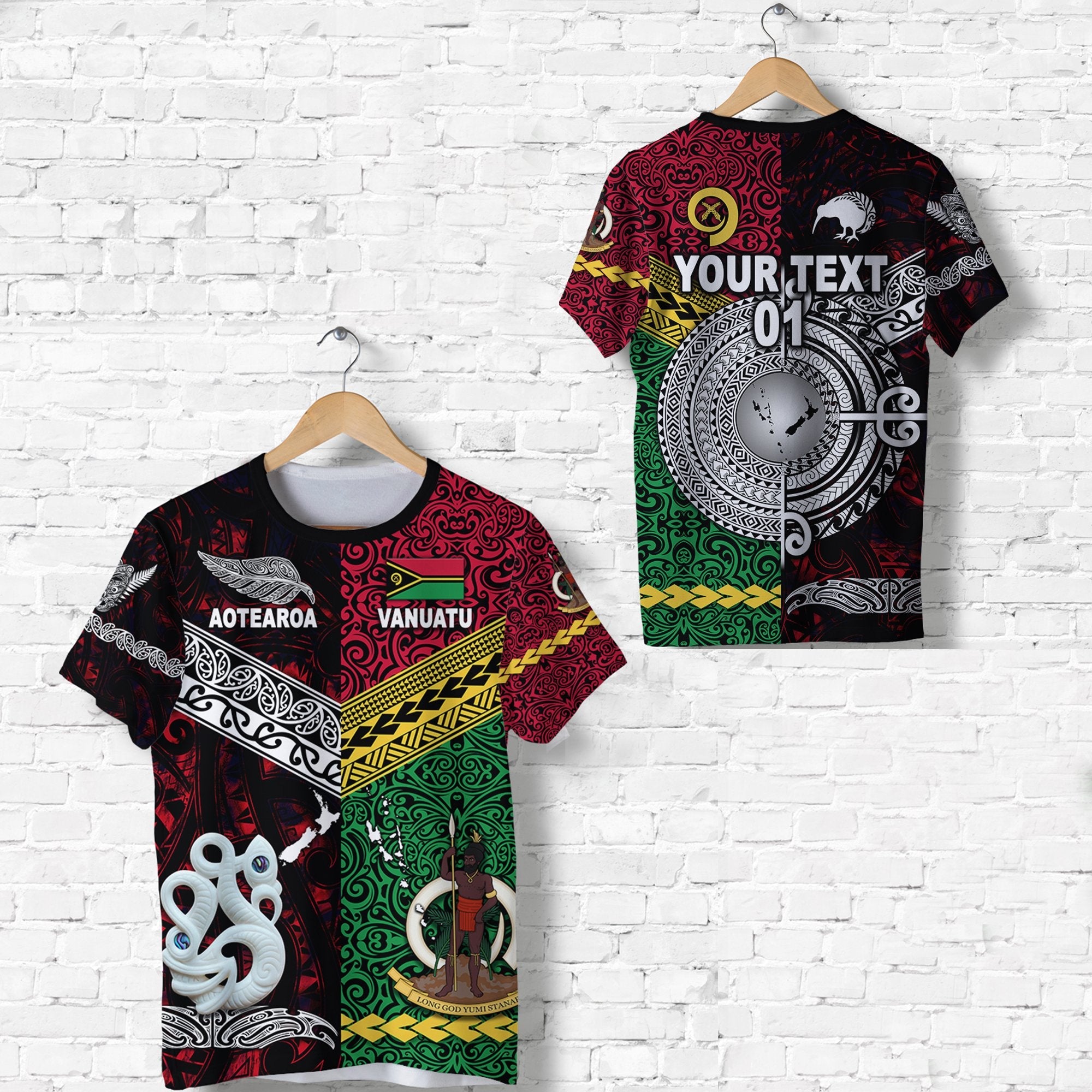 Custom Vanuatu And New Zealand T Shirt Together Red, Custom Text And Number LT8 - Wonder Print Shop