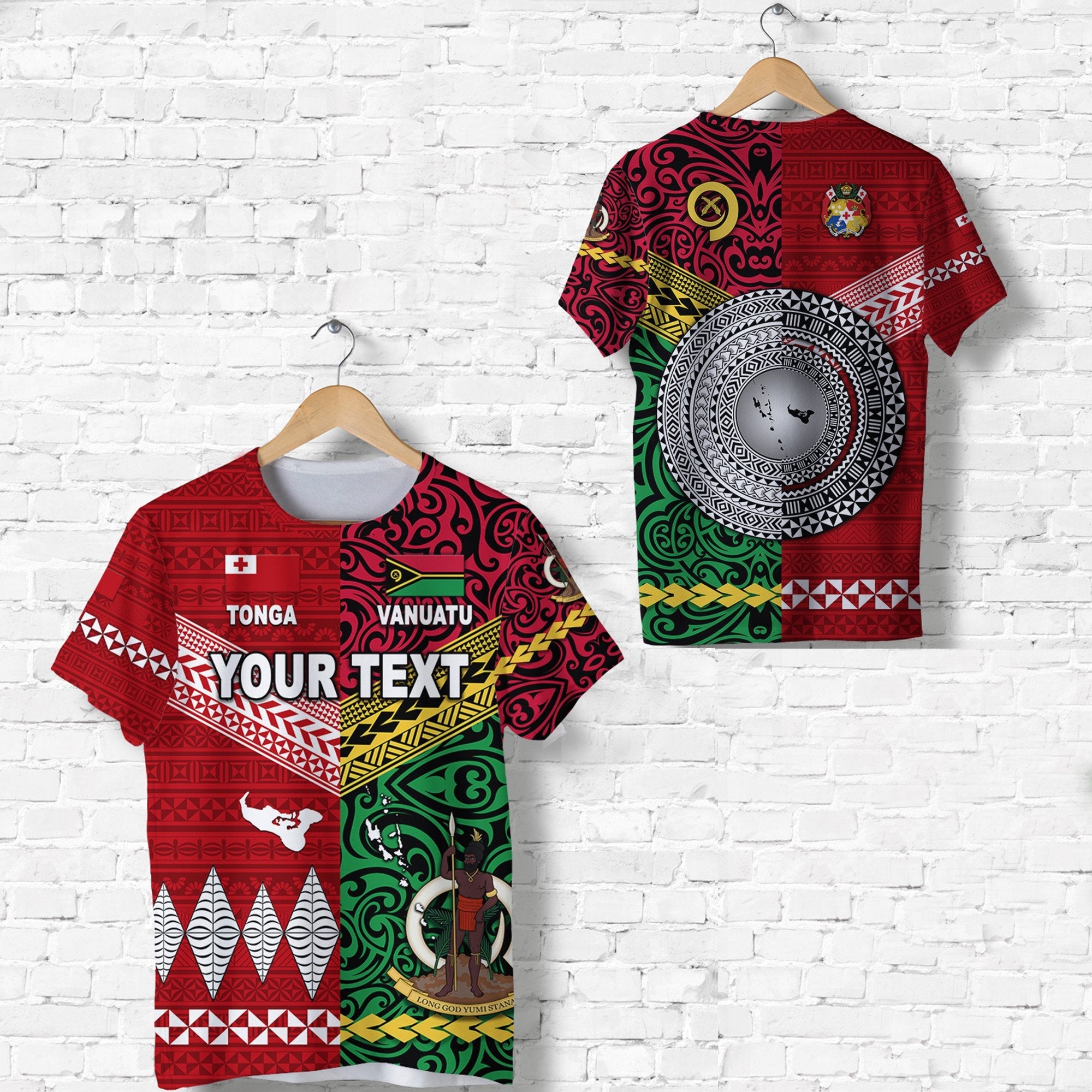 Custom Vanuatu And Tonga T Shirt Polynesian Together Bright Red LT8 - Wonder Print Shop