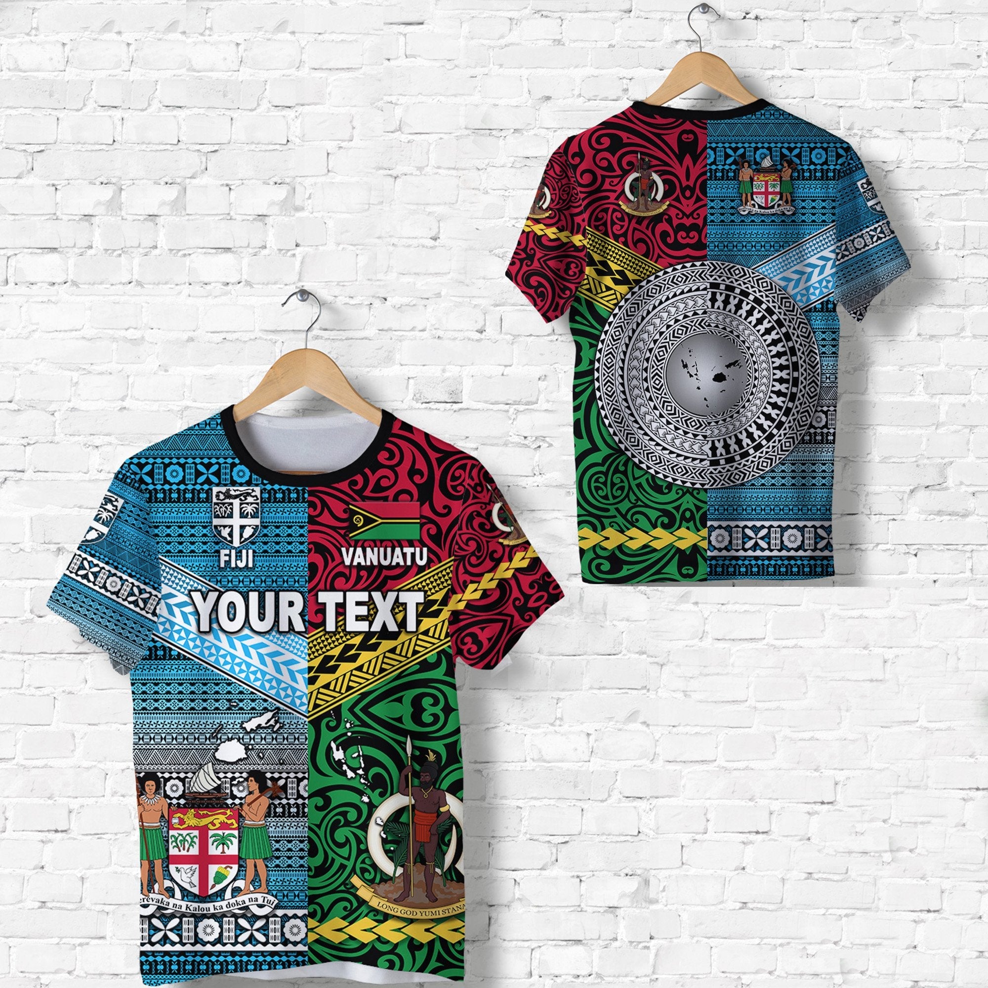 Custom Vanuatu And Fiji T Shirt Together Bright Color LT8 - Wonder Print Shop