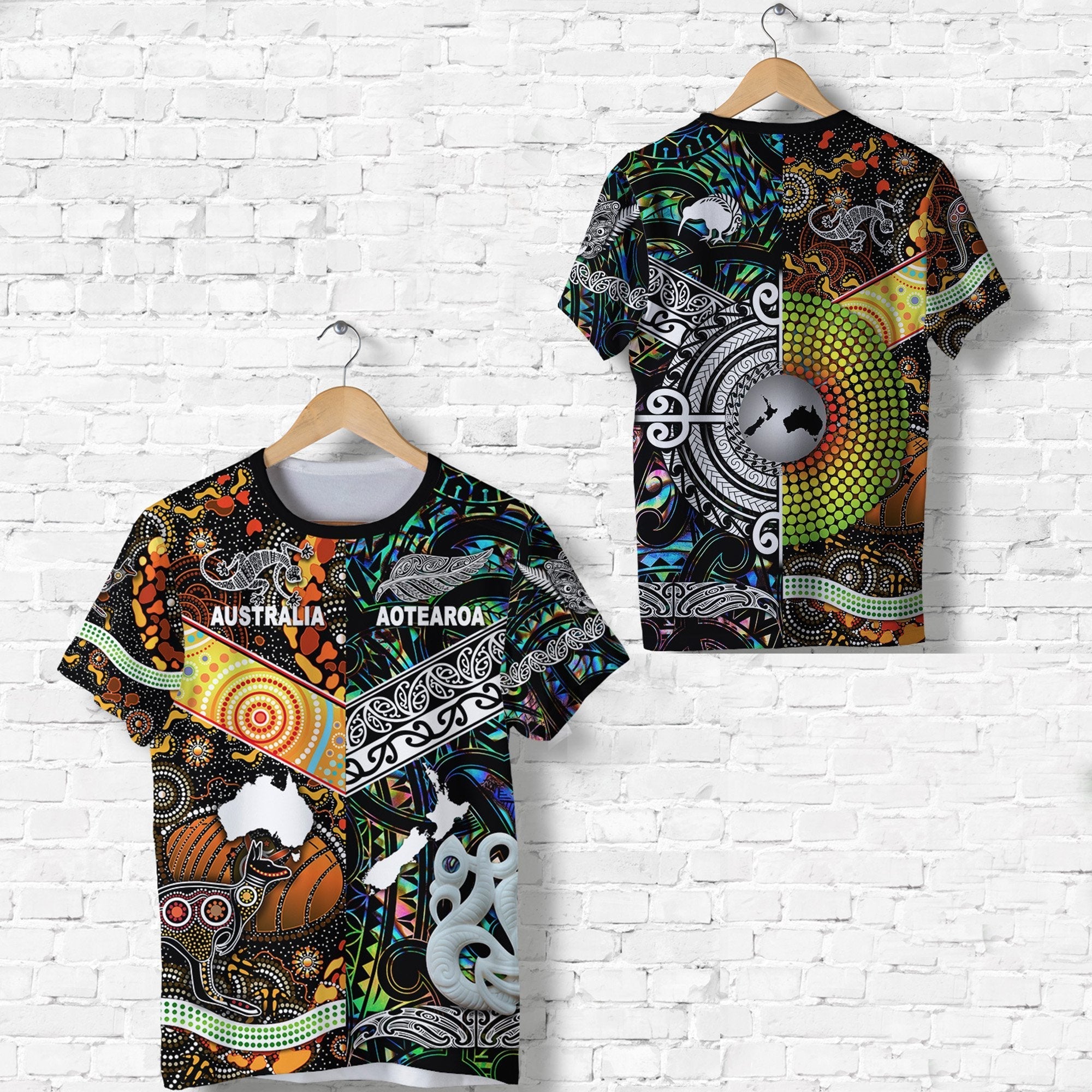 New Zealand Maori Aotearoa and Australia Aboriginal T Shirt Together Paua Shell LT8 - Wonder Print Shop