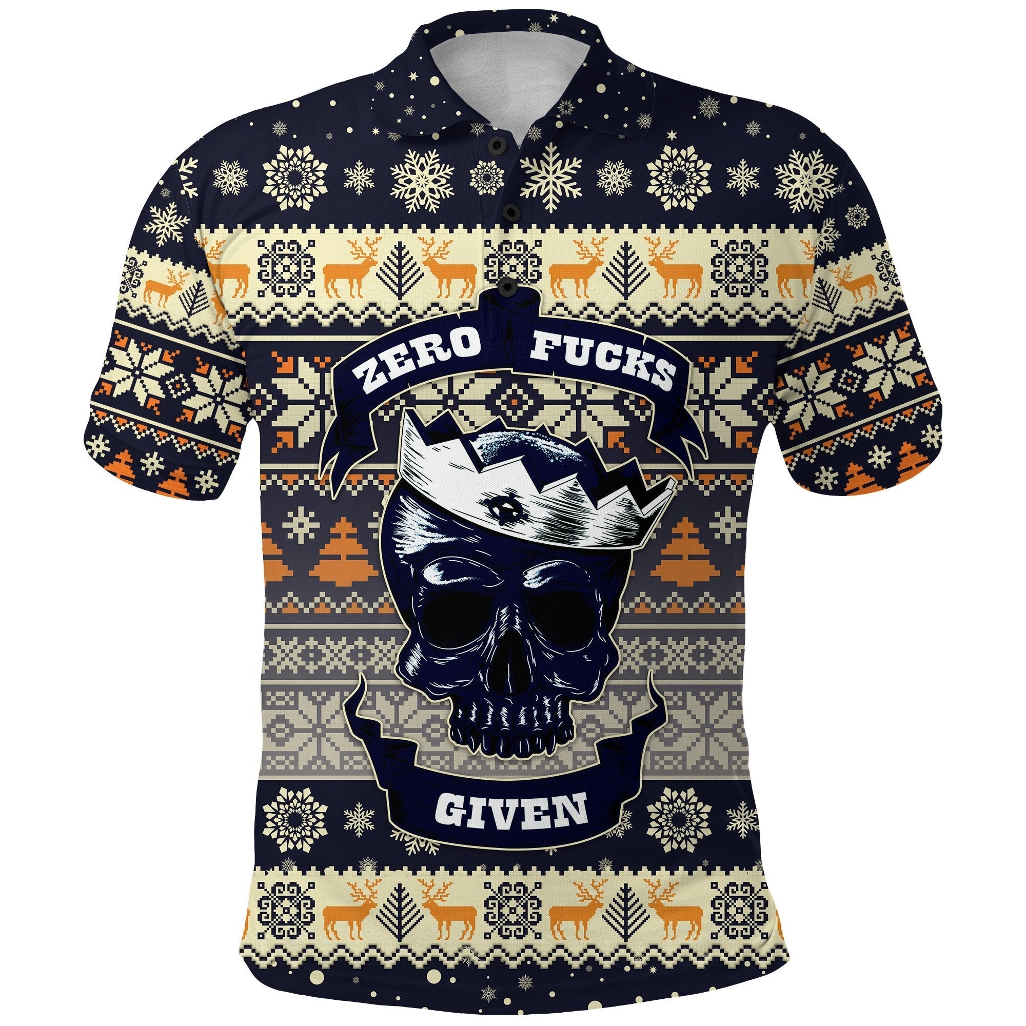 Skull Polo Shirt Christmas Navy LT8 - Wonder Print Shop