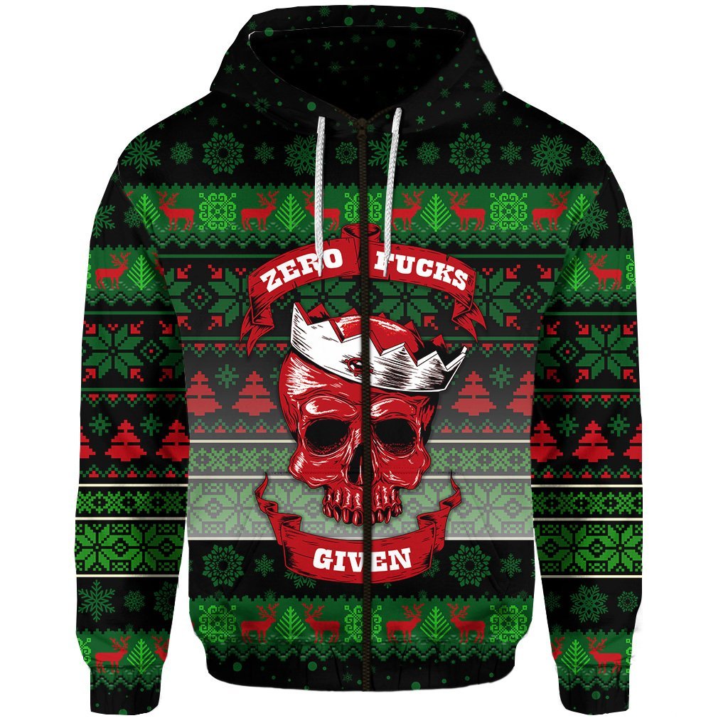 Skull Christmas Zip Hoodie Black LT8 - Wonder Print Shop