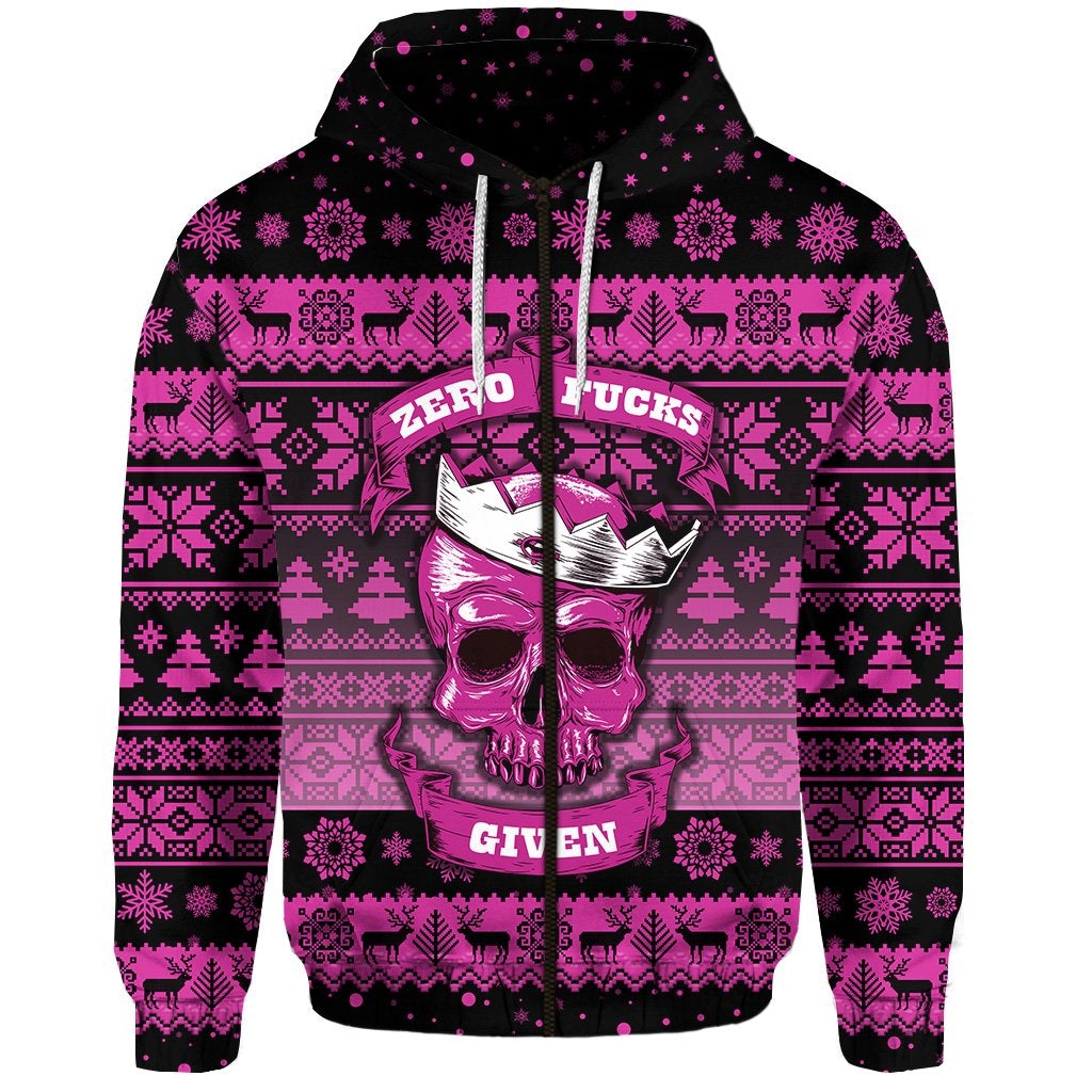 Skull Christmas Zip Hoodie Pink LT8 - Wonder Print Shop