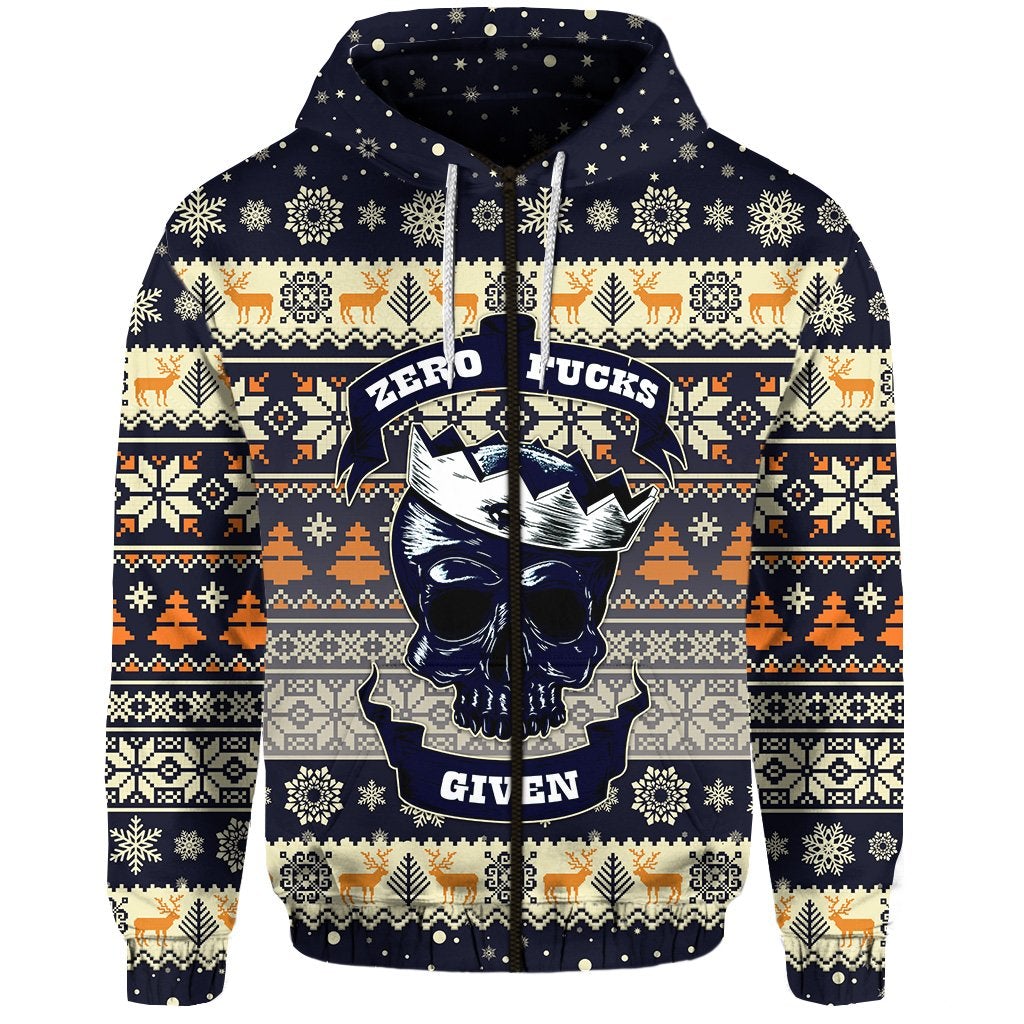 Skull Christmas Zip Hoodie Navy LT8 - Wonder Print Shop