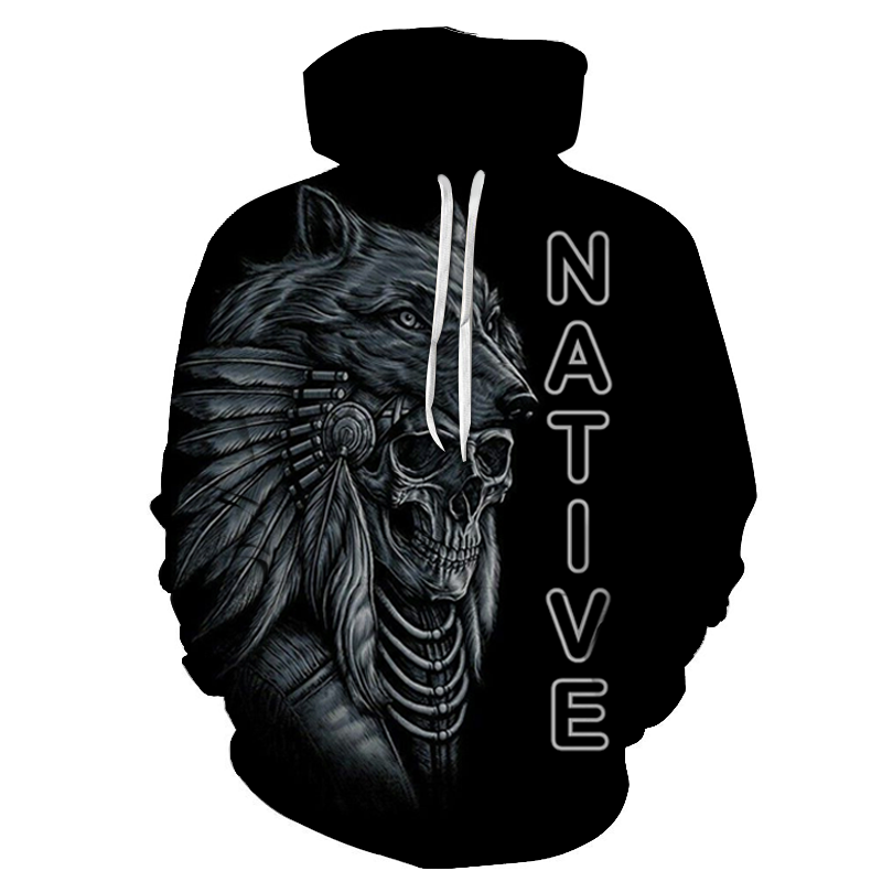 Native American Skull and Wolf All Over Hoodie v2 LT10 - Wonder Print Shop