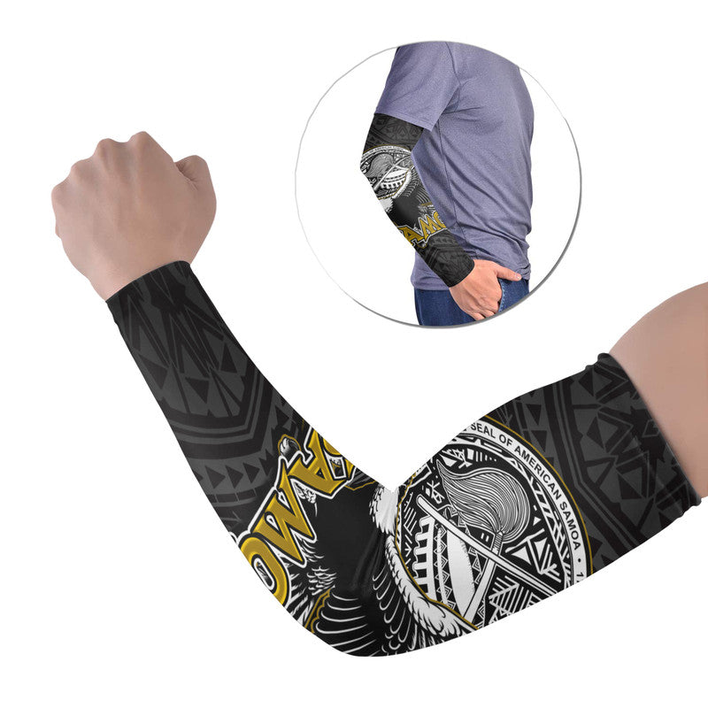 Black arm sleeves set of two with American Samoa seal and tribal geometric pattern