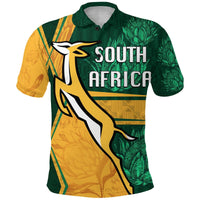 Rugby polo shirt in green/yellow with 'SOUTH AFRICA' print and button collar