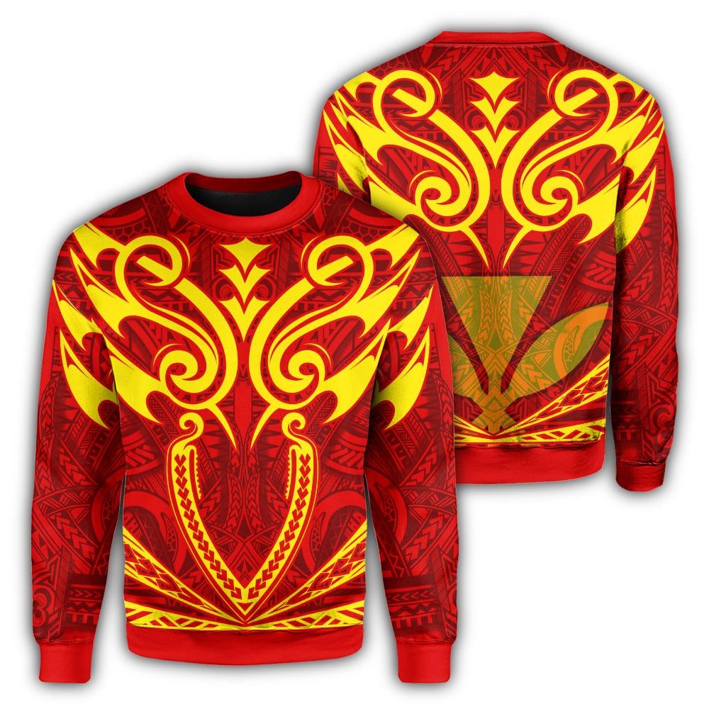 Hawaii Kanaka Polynesian Football Jersey Sweatshirt - Red And Yellow - Bernice Style - Wonder Print Shop