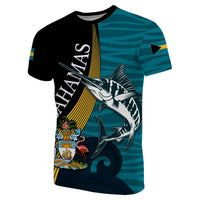 Bahamas Emancipation Day T-shirt in black/teal with swordfish and badge graphic