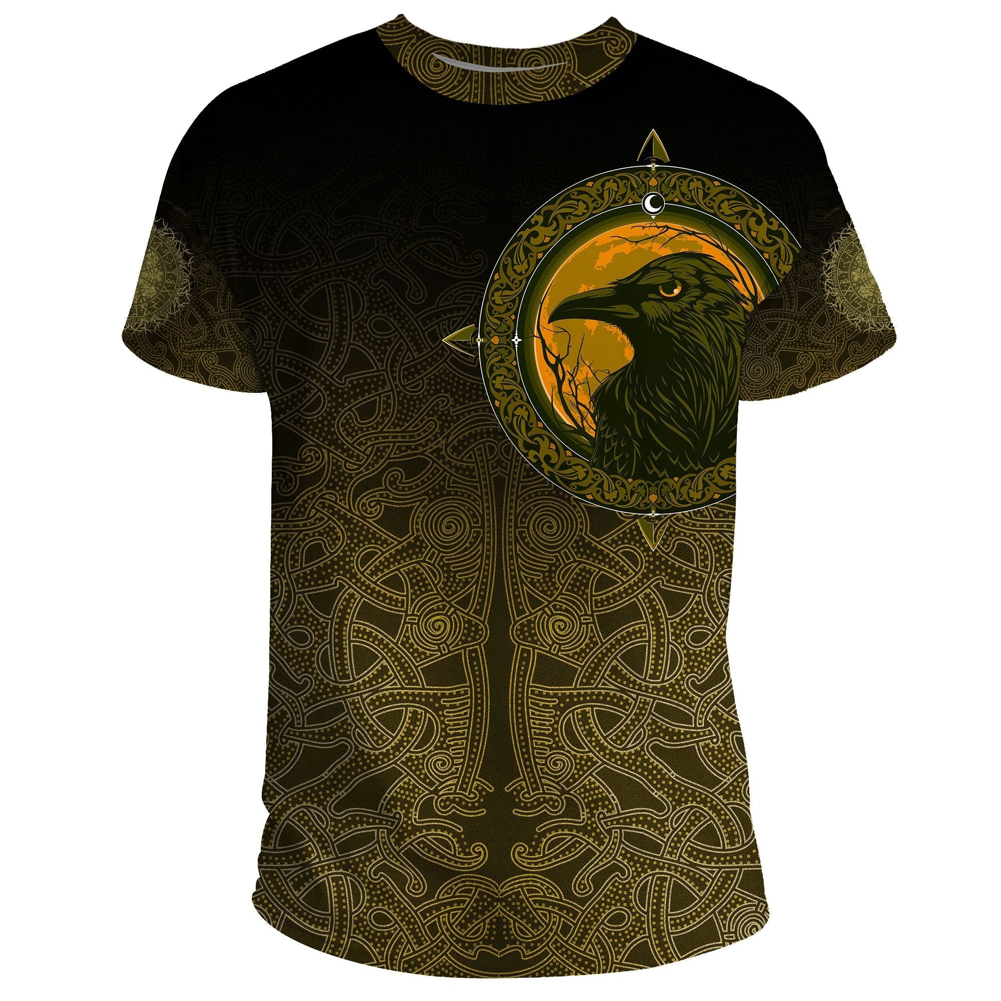 Viking T Shirt, Ethnic Odin Raven Gold RLT12 - Wonder Print Shop