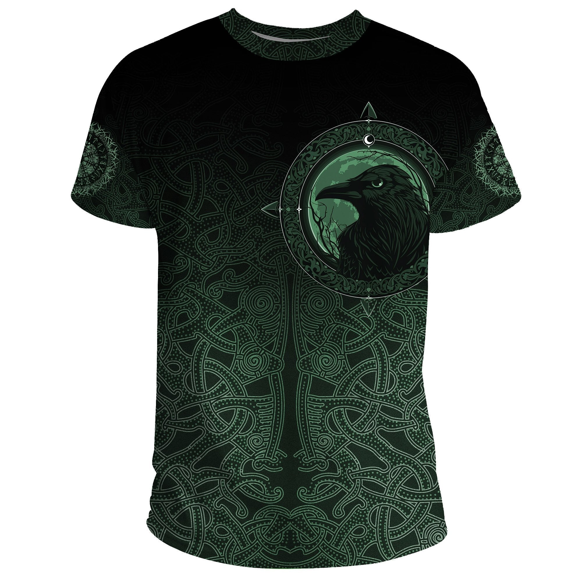 Viking T shirt, Ethnic Odin Raven Green RLT12 - Wonder Print Shop