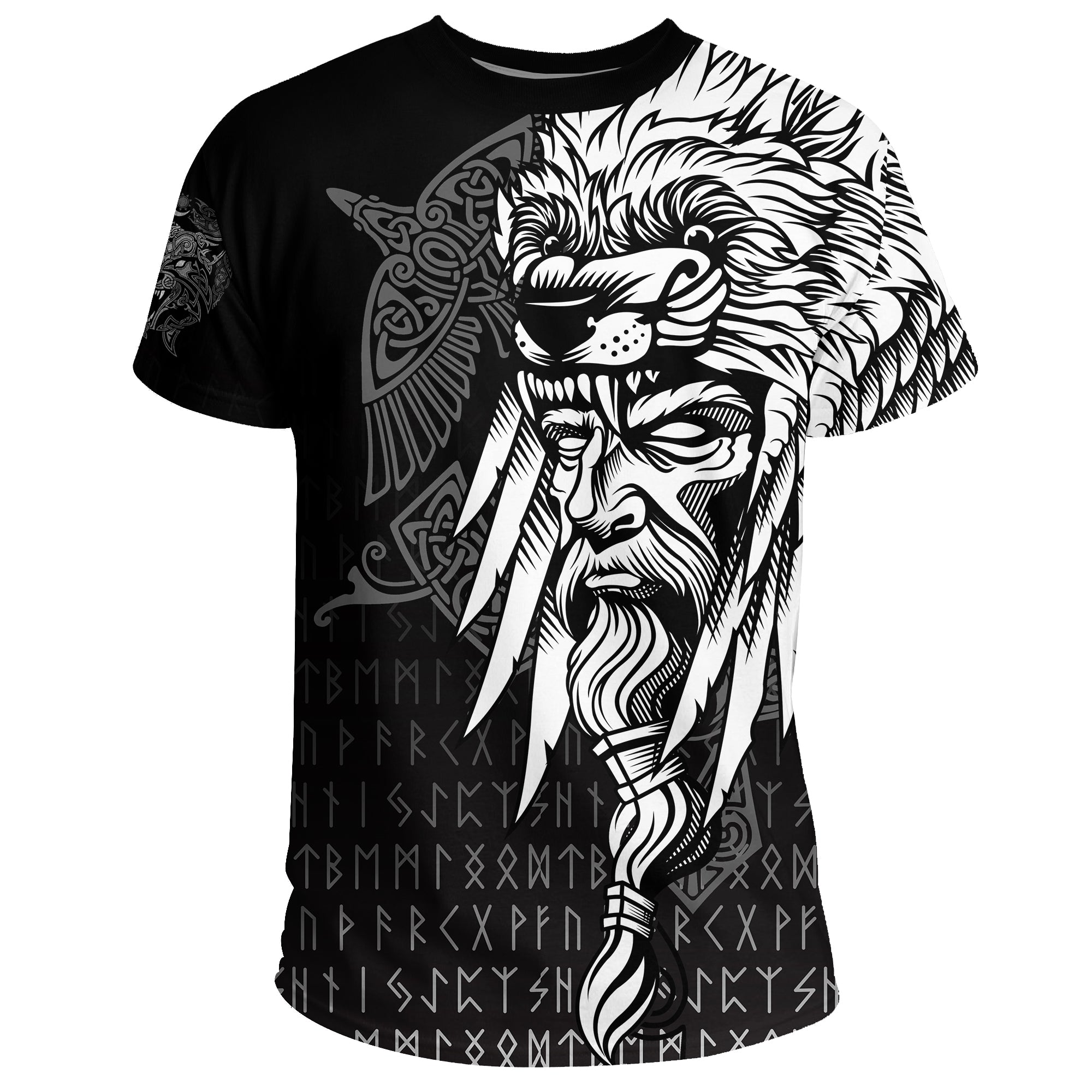 Viking T Shirt Odin Raven and Fenrir On Hand RLT12 - Wonder Print Shop