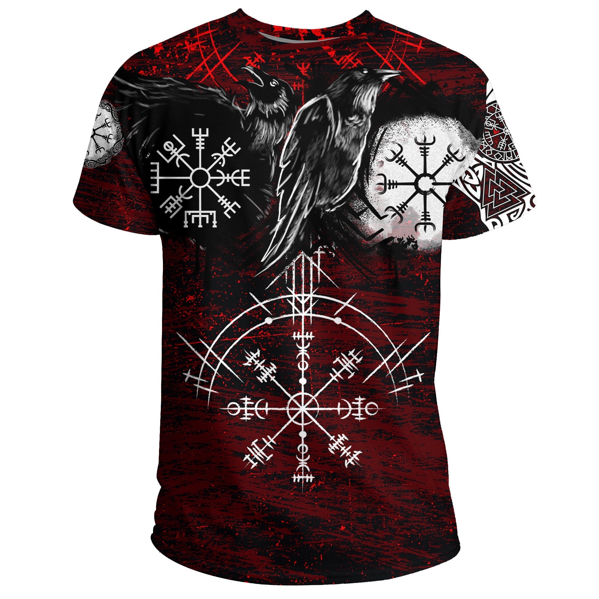 Viking T Shirt Raven Of Odin and Symbol Viking On Blood Background RLT12 - Wonder Print Shop