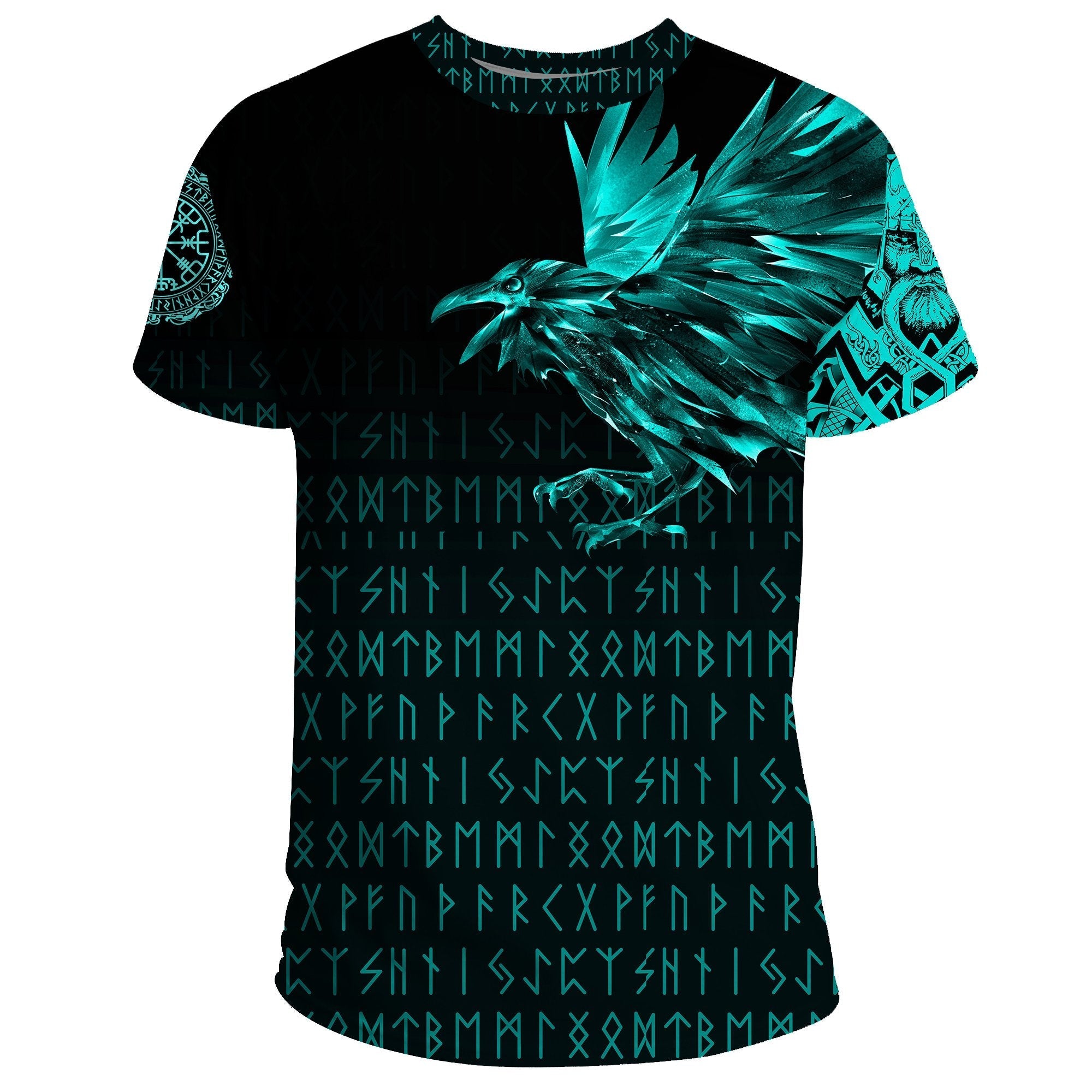 Viking T Shirt The Raven Of Odin Rune Cyan RLT12 - Wonder Print Shop