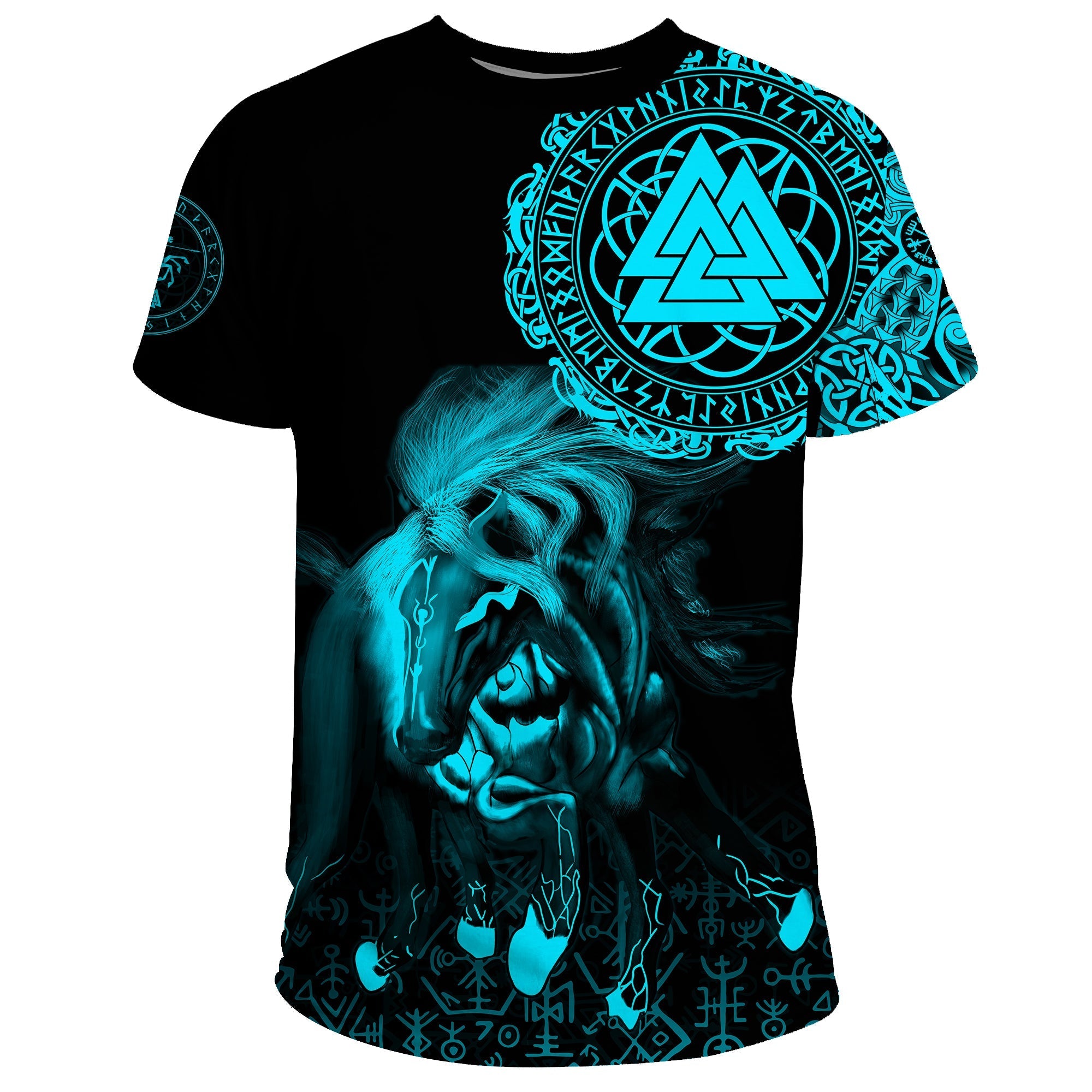 Viking T Shirt Sleipnir Odin Cyan RLT12 - Wonder Print Shop