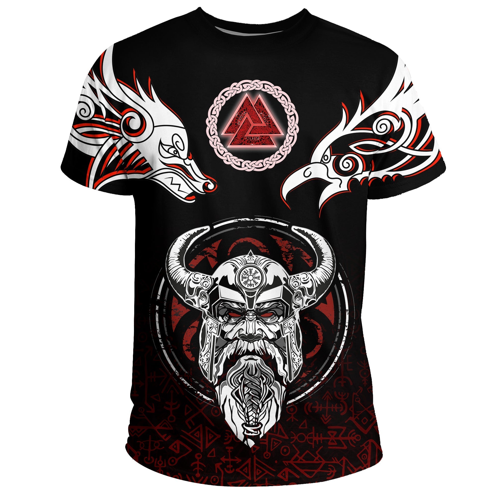 Viking T Shirt Odin, Raven, Fenrir and Valknut RLT12 - Wonder Print Shop