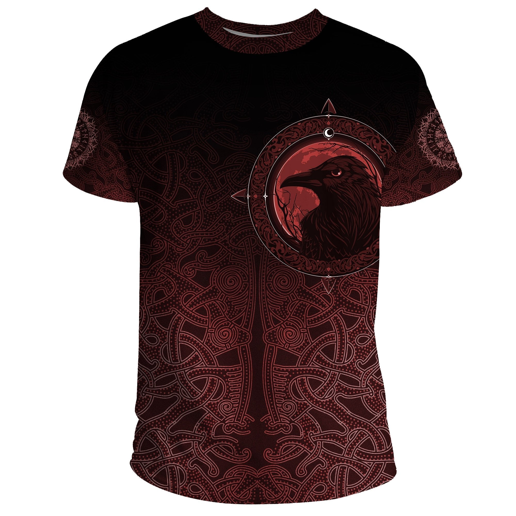 Viking T Shirt, Ethnic Odin Raven Red RLT12 - Wonder Print Shop