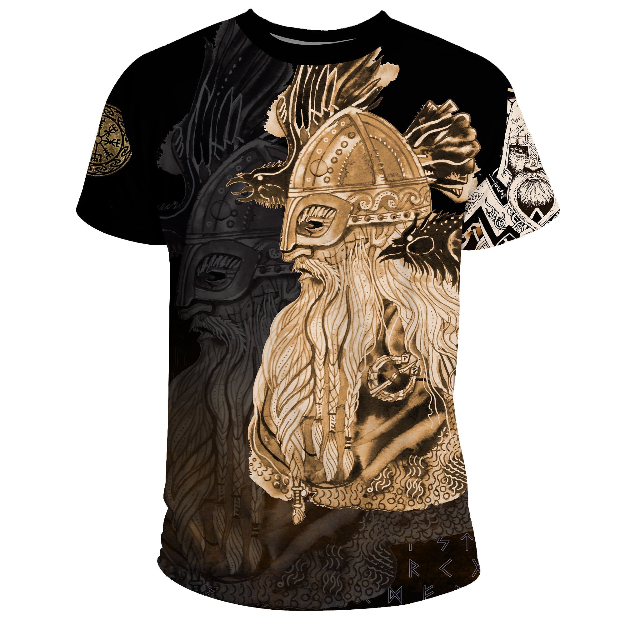 Viking T Shirt Odin Raven Viking Gold RLT12 - Wonder Print Shop