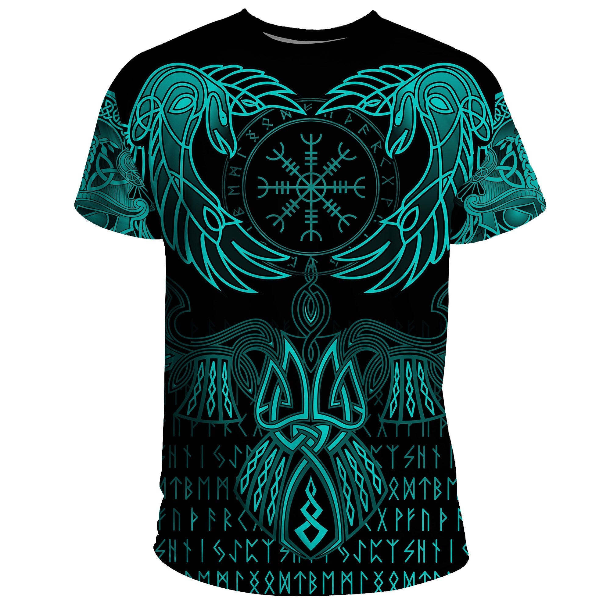 Viking T Shirt Raven Of Odin Cyan RLT12 - Wonder Print Shop