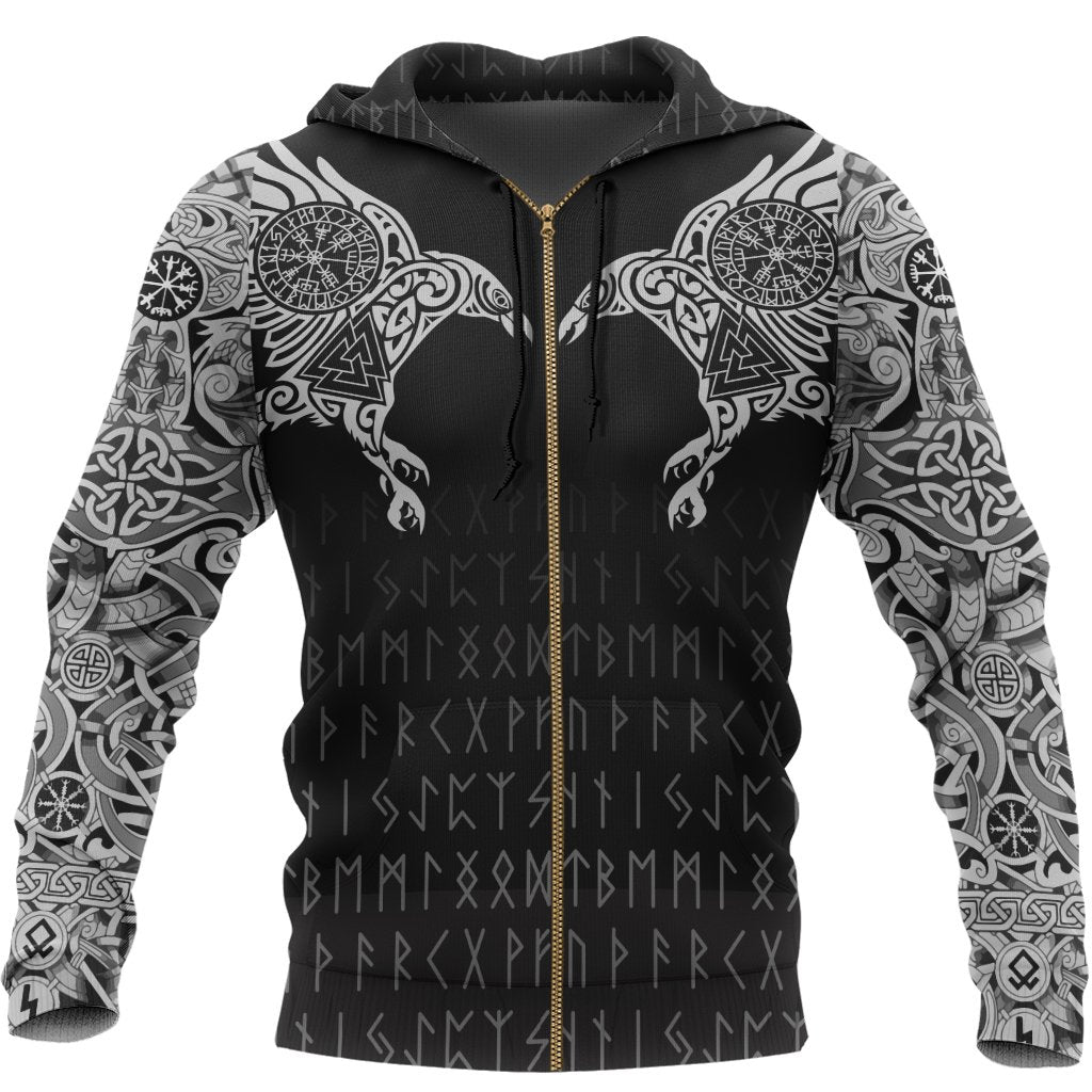 Viking Hoodie The Raven Of Odin Tattoo (Zip) RLT12 - Wonder Print Shop