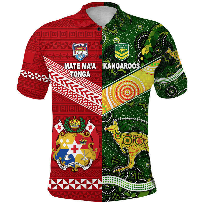 Mate Maa Tonga Ngatu And Australia Kangaroos Aboriginal Polo Shirt Rugby Together LT8 - Wonder Print Shop