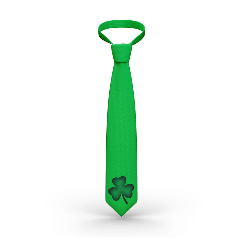 Green St Patrick's Day necktie with four-leaf clover print