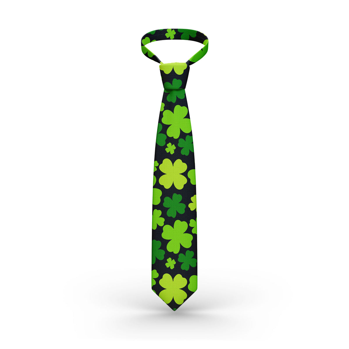 Green shamrock print necktie with dark base