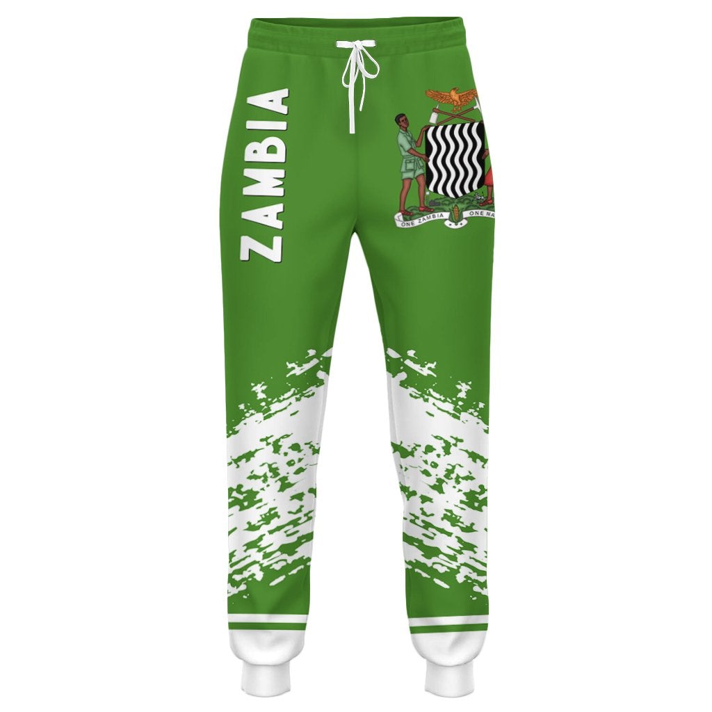 Zambia quarter jogger pants, green with white distressed print and drawstring waist