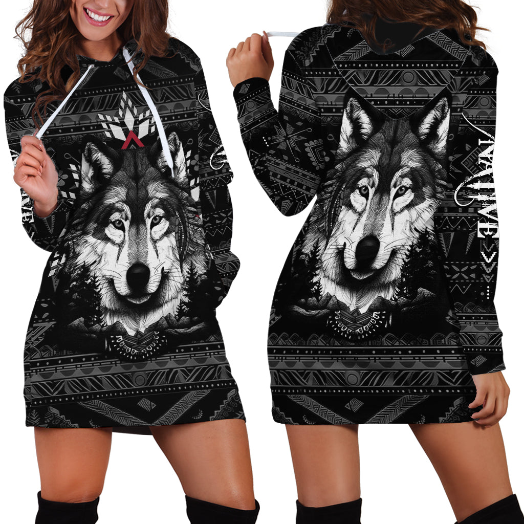 native-american-tribal-pattern-with-wolf-born-wild-hoodie-dress