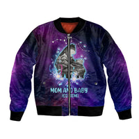 Purple bomber jacket with full zip and star constellation “MOM AND BABY” print