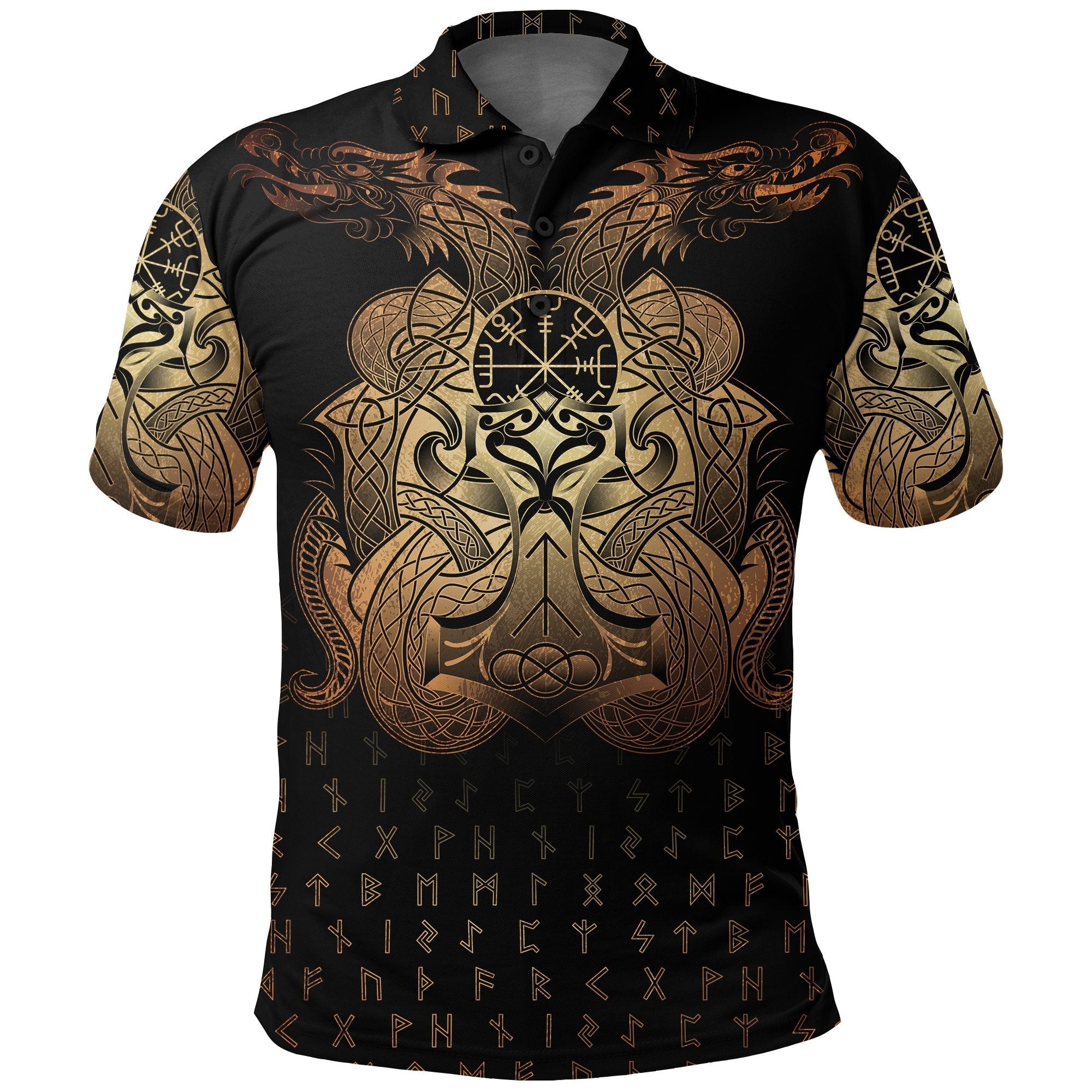 Viking Polo Shirt Vegvisir Mjolnir and Dragon Norse Tattoo RLT12 - Wonder Print Shop