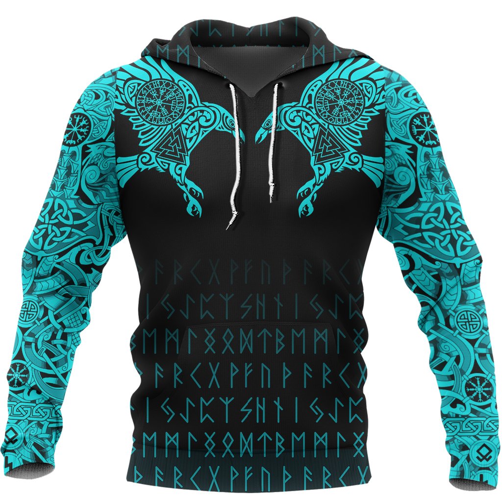 Viking Hoodie The Raven Of Odin Tattoo Special Cyan RLT12 - Wonder Print Shop