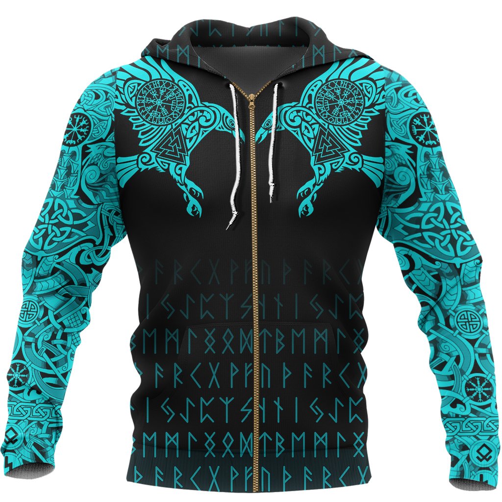 Viking Hoodie The Raven Of Odin Tattoo Special Cyan RLT12 - Wonder Print Shop