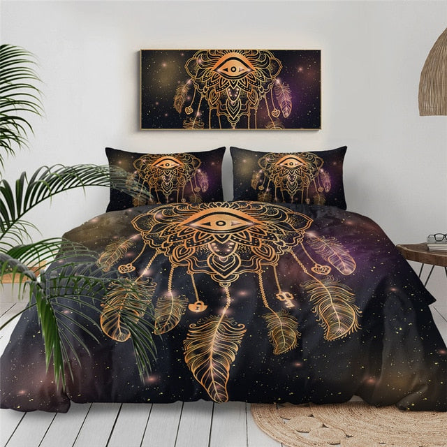 Native American Eye Dreamcatcher Galaxy Golden Print Bedding Set LT10 - Wonder Print Shop