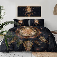Galaxy dreamcatcher bedding set with large circular golden dreamcatcher print on dark