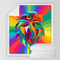 Soft throw blanket with colorful rainbow-feather eagle head on bright gradient print