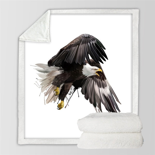 Soft throw blanket with white-and-black eagle perched view in full-color print