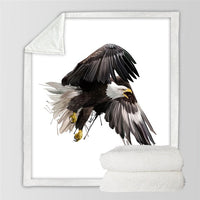 Soft throw blanket with white-and-black eagle perched view in full-color print