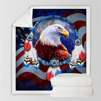 White throw blanket with watercolor bald eagle on stars-and-stripes