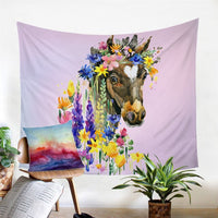 Dreamcatcher horse tapestry with floral horse portrait and multicolor flowers